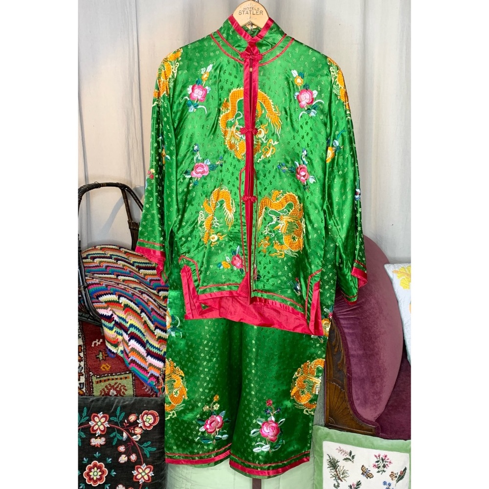 50s China Silk Embroidered Pajamas